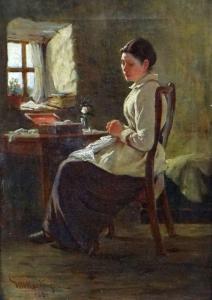 MACKENZIE William Murray 1880-1908,Lady seated beside a window with sewing b,1881,Rogers Jones & Co 2017-12-08