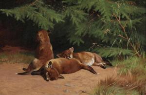 MACKEPRANG Adolf Heinrich 1833-1911,A fox famuly resting,Bruun Rasmussen DK 2024-04-08