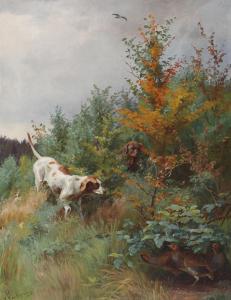 MACKEPRANG Adolf Heinrich 1833-1911,Hunting dogs on a fall day,Bruun Rasmussen DK 2024-03-18