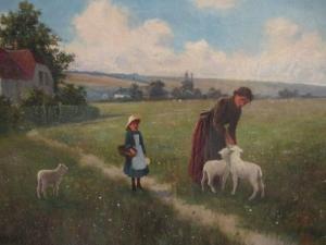 MACKEY H,Mother and child with lambs,Cheffins GB 2017-01-26