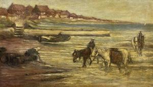 MACKLIN Thomas Eyre 1867-1943,Mussel Gathers with Ponies on Cullercoats Beac,David Duggleby Limited 2023-12-08