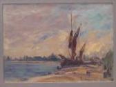 maclennan k. c,A river quay with sailing barge,1928,Hampstead GB 2009-05-28
