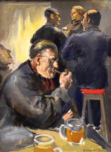 MACMILLAN ETHEL,figures in a pub with man smoking pipe,Rogers Jones & Co GB 2017-06-02