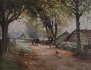 MacNEE Robert Russell 1866-1952,A FARMSTEAD WITH BRIDLEPATH AND CHICKENS,Great Western GB 2022-12-09