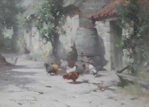 MacNEE Robert Russell 1866-1952,Chickens in a courtyard,1924,Woolley & Wallis GB 2023-06-07