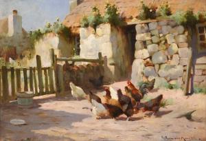 MacNEE Robert Russell 1866-1952,Scottish Poultry in a sunlit farmyard,Tennant's GB 2023-07-15