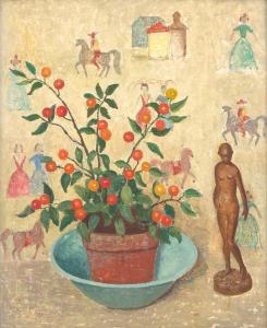 MacRAE Emma Fordyce,Jerusalem Cherries with Figured Background; with S,1955,Freeman 2023-12-03
