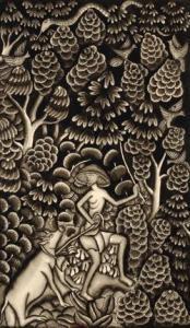 MADE RAKA Ida Bagus 1918-1976,Farmer with a Cow in a Forest,Larasati ID 2017-02-11