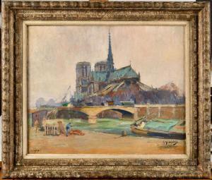 MADELAIN Gustave 1867-1944,Paris, Notre-Dame depuis le quai de La Tournelle,1929,Osenat 2023-11-19