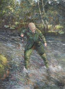 MADGWICK Clive 1934-2005,Bringing to Net, Trout Fishing,1995,Rosebery's GB 2024-03-12