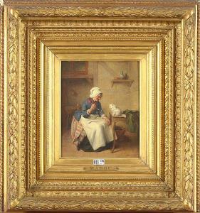 MADOU Jean Baptiste 1796-1877,Vieille dame nourrissant son chat,1858,VanDerKindere BE 2024-02-13