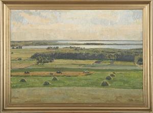 MADSEN Jakob 1887-1965,Harvest scene with inlet in the background,1930,Bruun Rasmussen DK 2007-09-10