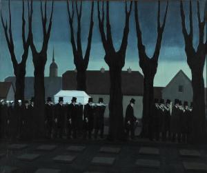 MADSEN OHLSEN Jeppe 1891-1948,Funeral with horn band, Christiansfeld,1930,Bruun Rasmussen 2024-02-20