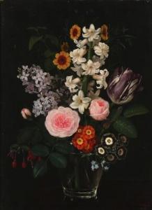 MADSEN Sophie,A bouquet of colourful flowers in a glass vase,1850,Bruun Rasmussen 2017-11-13