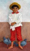 MAE WILDERSON LONGLEY Bernique 1923-1999,Boy With Pigeons,1973,Santa Fe Art Auction US 2022-05-28