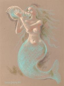 MAE WILDERSON LONGLEY Bernique 1923-1999,Untitled (Mermaid Blowing Conch ,1975,Santa Fe Art Auction 2023-03-15