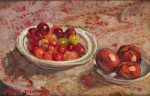 MAERTENS Medard 1875-1946,Nature morte aux prunes et aux pommes,Horta BE 2022-11-14