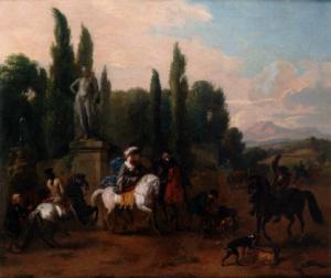MAES Dirk 1659-1717,Elegant Hunting Party in a Park Landscape,Sotheby's GB 2003-07-09