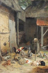 MAES Eugene Remy 1849-1931,Barnyard Scene with Chickens and Rabbits,1886,Burchard US 2019-05-26