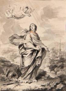 MAES GOTTFRIED 1649-1700,Une sainte dans un paysage, une sphère, une couron,Joron-Derem 2018-03-21
