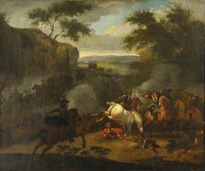 MAES Johannes 1655-1690,Cavalry attacking horse-drawn wagons,Bonhams GB 2015-03-22