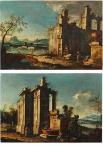 MAESTRO DEI PAESAGGI CORRER,Classical ruins near a river wi,18th Century,Palais Dorotheum 2023-06-21