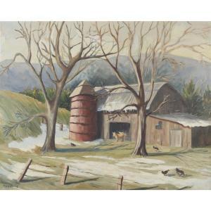 MAGENIS H 1800-1800,barnyard landscape with foothills in the backgroun,Ripley Auctions US 2020-03-21