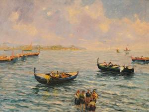 MAGGI GIUSEPPE 1875-1946,Marina con barche e pescatori,Antonina IT 2011-02-01