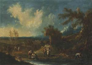 MAGNASCO IL LISSANDRO Alessandro 1667-1749,An extensive landscape with anglers and washe,Christie's 2016-07-08