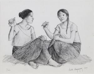 MAGSAYSAY HO Anita 1914-2012,Two Women Sewing,1990,Leon Gallery PH 2016-12-03