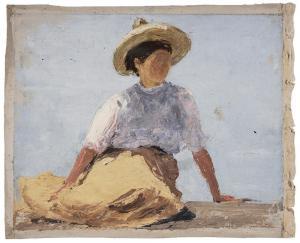 MAHAN Adelaide 1872-1959,Seated Woman with Straw Hat,Brunk Auctions US 2016-03-18
