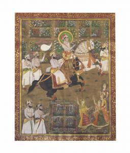 MAHARANA SANGRAM SINGH II 1690-1734,OUT RIDING MEWAR, RAJASTHAN, NORTH INDIA,Christie's 2013-10-10