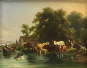 MAHLKNECHT Edmund 1820-1903,Cattle at rest and watering at a lakeside,Tennant's GB 2023-10-14
