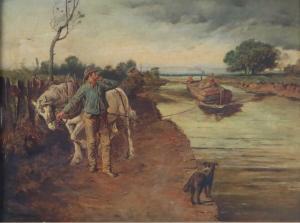 MAHONEY James 1810-1879,Towing a barge,1877,Halls GB 2023-03-22