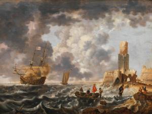 MAHU Cornelis 1613-1689,A seascape with ships and fishing boats,Palais Dorotheum AT 2023-12-15