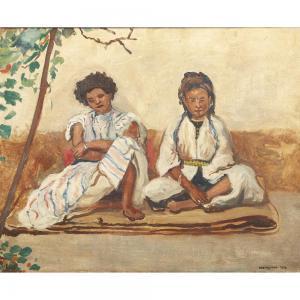 MAINSSIEUX LUCIEN 1885-1958,YOUNG TUNISIAN GIRLS SITTING IN THE SHADE OF TREES,1929,Tajan 2023-10-24
