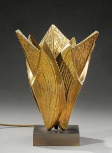 MAISON Charles,Lampe de table en bronze doré figurant des feuille,1970,Aguttes FR 2012-04-13