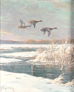 MAISSEN Fernand 1873,Canards survolant un lac gelé,Ruellan FR 2023-07-22