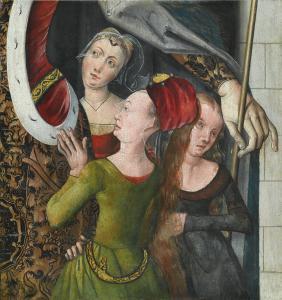MAITRE DE LA VUE DE SAINTE GUDULE Bruxelles 1470-1490,THREE FEMALE SUPPLICANTS, A DETAIL ,Sotheby's 2016-07-07