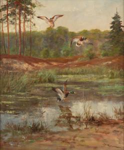 MAJEWICZ George 1897-1965,Ducks on the fly above a lake,Desa Unicum PL 2023-07-06