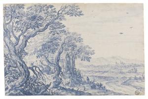MAJOR Isaac 1588-1642,FIGURES IN A WOODED LANDSCAPE, A VILLAGE IN THE DI,Sotheby's GB 2016-01-28
