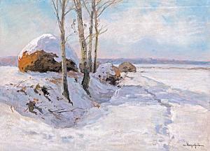MAJOR Jeno 1918-1963,Snowy landscapes with haystacks,Nagyhazi galeria HU 2019-03-12