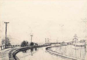 MAJOR Theodore 1908-1999,Canal scene with telegraph poles,Peter Wilson GB 2023-03-23