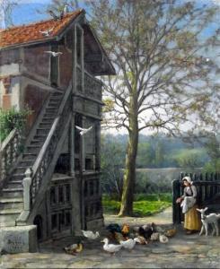 MAKIN James K.,Girl feeding chickens in farmyards,1902,The Cotswold Auction Company 2019-01-22