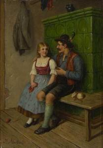 MAKLOTH Johann 1846-1908,Bursch und Dirndl am Ofen,Neumeister DE 2009-09-16