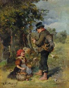 MAKLOTH Johann,Wanderer und kleinesMädchen mit Apfelkorb,1881,Scheublein Art & Auktionen 2010-09-17
