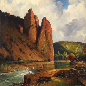 MAKOWITZKI Alexander 1863-1924,Riverscape with steep mountains,Bruun Rasmussen DK 2016-08-15