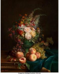 MALBET Aurélie Léontine 1800-1900,Still life with flowers and peaches,Heritage US 2021-06-04
