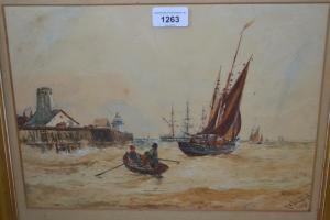 MALCOLM LLOYD R 1880-1899,various shipping off a continental harbour,1895,Lawrences of Bletchingley 2019-07-23