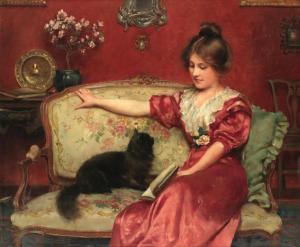 MALEMPRÉ Leo 1860-1901,Femme assise et son chat,1911,Bonhams GB 2018-03-20